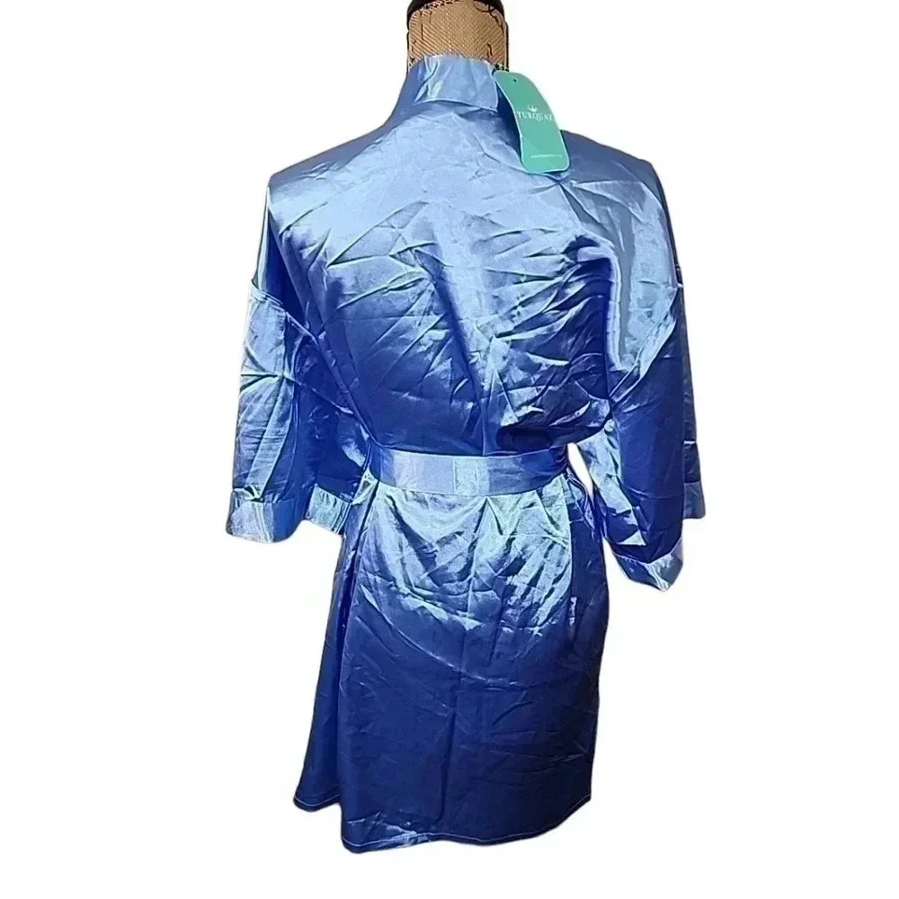 Blue Satin Robe.  Nwt size Medium - Picture 3 of 7